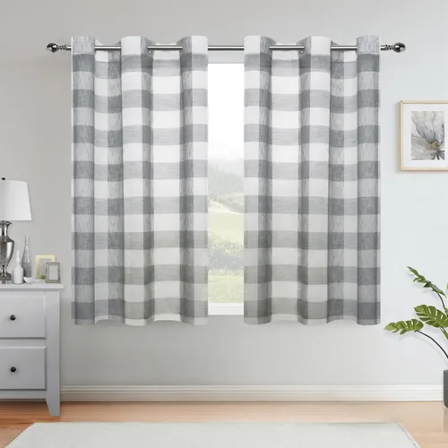 Miniatura 9 de Cortinas cortas de cuadros de búfalo en blanco y negro, de 63 pulgadas de largo, con paneles para ventana, estilo granja, para sala de estar
