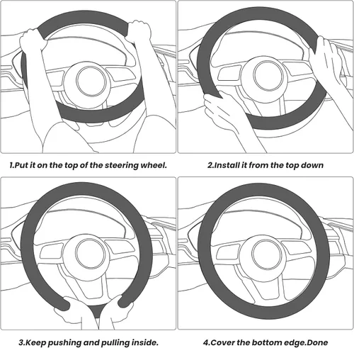 Miniatura 5 de KAFEEK - Funda para volante, universal de 15 pulgadas, cuero de microfibra, antideslizante, sin olor, con líneas negras