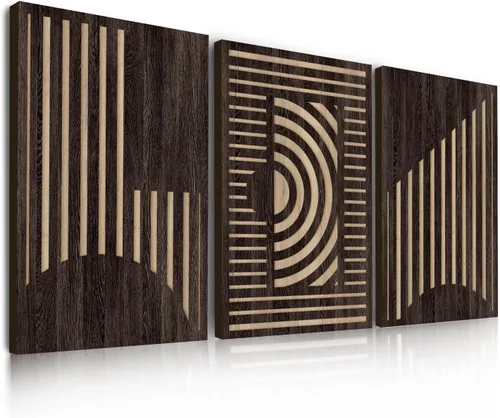Arte abstracto geométrico para pared, vintage, rectangular, efecto de grano de madera, impresiones de imágenes para decoración de pared, 3 piezas,