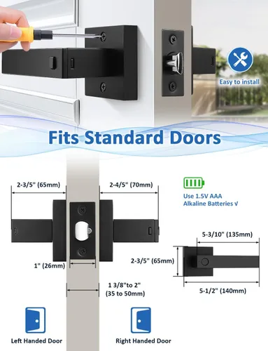 Miniatura 9 de Tinewa Cerradura de puerta de huellas dactilares, perilla de puerta biométrica con cerradura inteligente, cerradura de manija de puerta de entrada