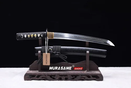 Miniatura 2 de MURASAME Espada Tanto Katana Corta de Arcilla Templada Acero T10 Hamon Real Muy Afilar Espiga Completa Hecha a Mano