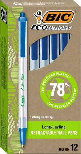 Miniatura 10 de BIC Ecolutions Clic Stic - Bolígrafos negros de punta redonda, punta media (1.0 mm), paquete de 12 unidades, bolígrafos retráctiles de punta redonda