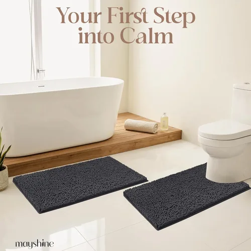 Miniatura 7 de MAYSHINE Alfombra de Baño de Chenilla Afelpada Extra Suave, Súper Absorbente, Alfombra de Baño Antideslizante Microfibra Esponjosa