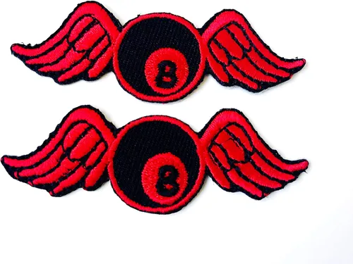 TH - Juego de 2 minúsculas minúsculas rojas de 8 bolas de billar con alas voladoras, parches de dibujos animados lindos para coser para planchar en