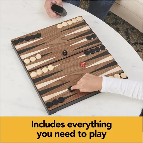 Miniatura 3 de Spin Master Games Legacy Deluxe Backgammon - Juego de mesa clásico de madera para 2 jugadores con tazas y dados, para niños y adultos de 8 años