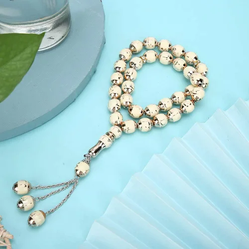 Miniatura 2 de HEEPDD Cuentas de oración musulmana de 13.8 in de longitud y 0.472 in, pulsera Tasbih beige, 33 cuentas de conteo preciso de Dhikr para uso diario