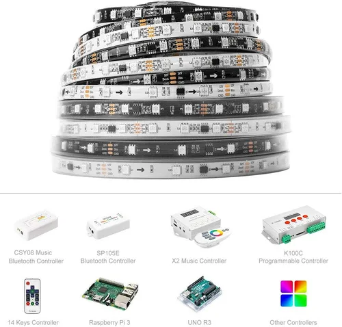 Miniatura 3 de BTF-LIGHTING WS2811 Tira LED direccionable Ultra brillante 5050 SMD RGB 60LED/m 20Pixels/m Píxeles Multicolor Luz Total 300LED 100Pixeles 16.4ft