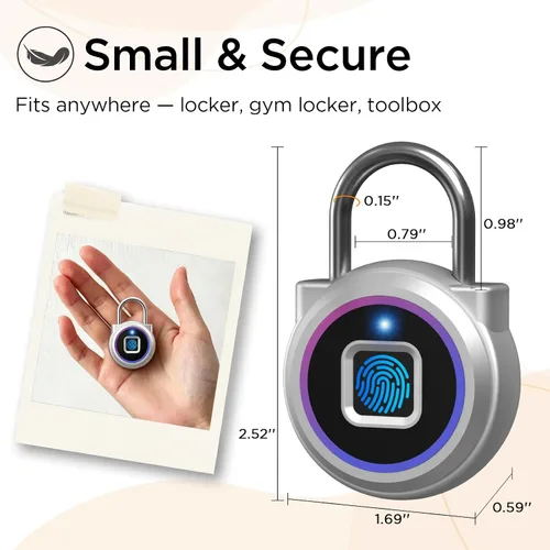 Miniatura 8 de Candado de huellas dactilares, casillero de gimnasio con aplicación Bluetooth para reloj iOS, candado biométrico inteligente sin llave, impermeable