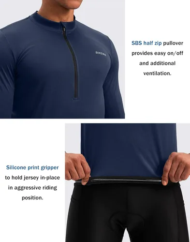 Miniatura 4 de Maillot de ciclismo para hombre con 3+1 bolsillos traseros con cremallera, manga larga, absorción de humedad, UPF 50+ media cremallera