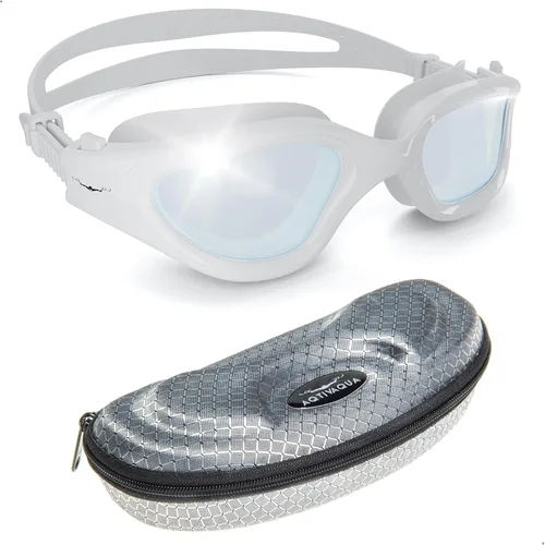 Miniatura 45 de AqtivAqua DX - Gafas de natación con visión amplia para adultos, hombres y mujeres, antiempañamiento y sin fugas Gafas negras + funda plateada