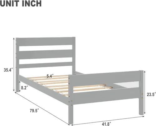Miniatura 2 de Base de cama individual de madera con cabecero y estribo, base de colchón de plataforma individual con soporte de listones de madera para niñas