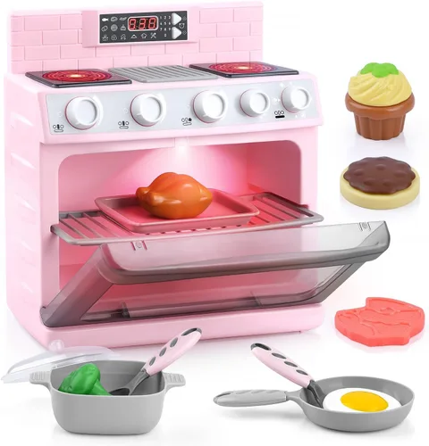 PLAY Horno de Juguete Conjunto de Juego de Cocina para Niños, Conjunto de Cocina de Juego para Niños con 11 Accesorios, Sonidos y Luces de Cocina