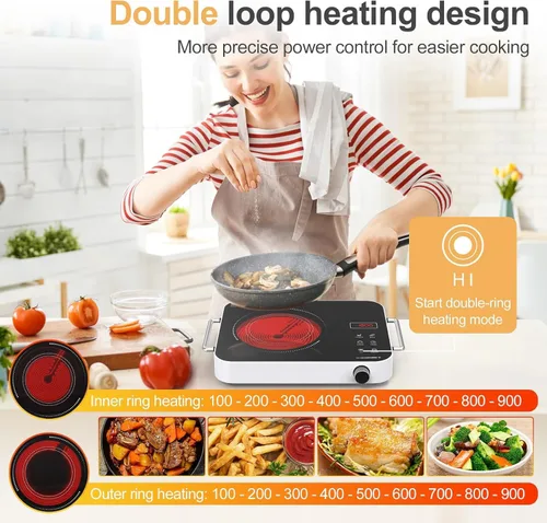 Miniatura 4 de Placa de cocina eléctrica de 110V, estufa eléctrica portátil de 1800W, placa caliente infrarroja, quemador individual Nafewin para encimera