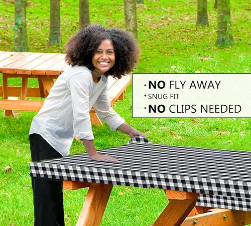 Miniatura 2 de LINPRO - Funda de mesa de picnic de 6 pies con fundas para bancos, fundas ajustadas de mesa de picnic de vinilo con elástico, elementos esenciales