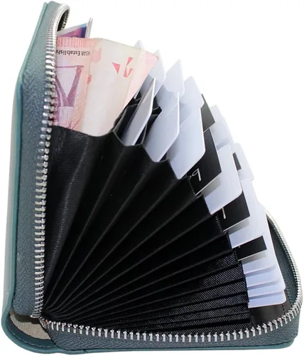 Miniatura 33 de boshiho Cartera con bloqueo RFID de 24 ranuras para tarjetas de crédito, de piel auténtica, organizador de múltiples tarjetas, con cremallera