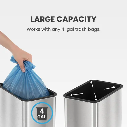 Miniatura 5 de iTouchless - Bote de basura de 15 litros / 4 galones de acero inoxidable con sensor de apertura de alas para baño, operación automática sin