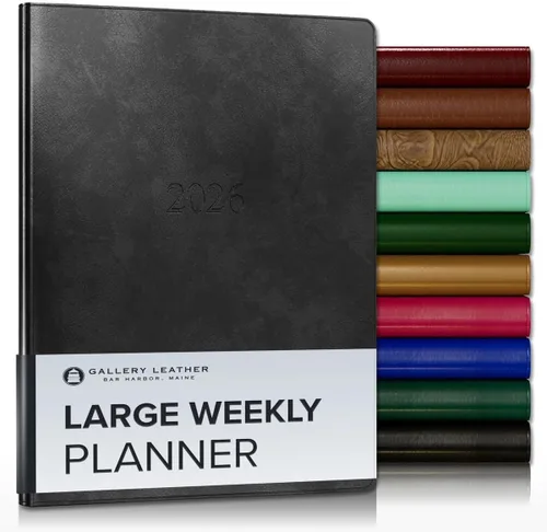 Miniatura 169 de Gallery Leather Agenda semanal y mensual grande 2025-2026, agenda y cuaderno con elegantes bordes de página dorados dorados, 12 meses, cactus Cactus