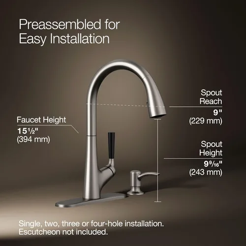 Miniatura 3 de Kohler K-R562-SD-VS Llave para cocina, funciona hacia abajo. Viene con despachador de jabón o loción. Hecha de inoxidable brilloso