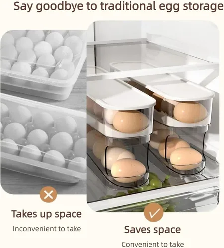 Miniatura 6 de Dispensador automático de huevos para refrigerador, organizador de huevos para refrigerador que ahorra espacio y almacenamiento con tapa, bandeja