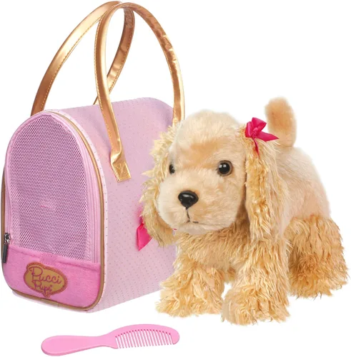 Pucci Pups – Cachorro de peluche – Bolsa de transporte – Golden Dot Glam Bag & Cocker Spaniel – Peine y bolso – Animal de peluche – Más de 2 años