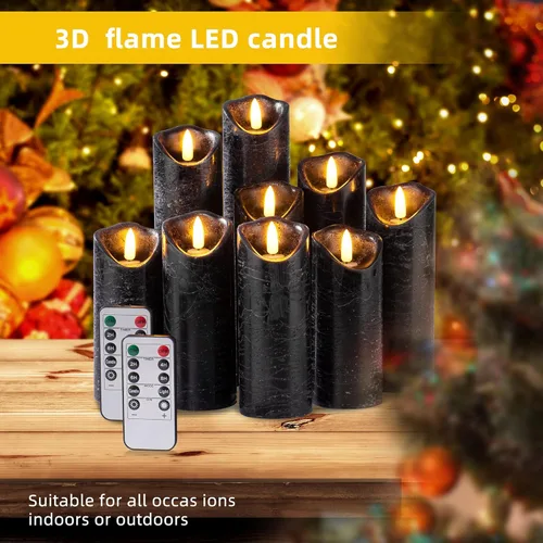 Miniatura 6 de Hausware Juego de 9 velas sin llama que funcionan con pilas, velas eléctricas parpadeantes de cera real con temporizador de control remoto