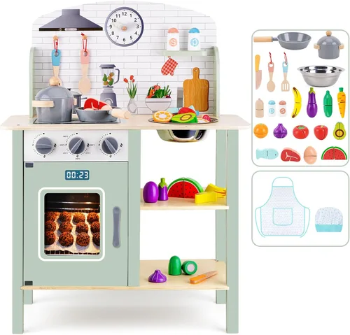Juego de cocina de madera para niños pequeños de 1 a 3 años, juego de cocina de juguete de simulación, juguetes de cocina con accesorio de juguete