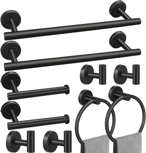 Miniatura 12 de Juego de 8 toallas de baño, incluye 2 toallas de 23.6 pulgadas, 2 ganchos para toallas, 2 anillos de toalla, 2 soportes para papel higiénico