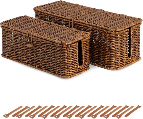 Miniatura 11 de BROWNLILY Caja de Gestión de Cables, Organizador de Cables Estilo Ratán para Escritorio, Ocultador de Cables, Cubiertas de Enchufes a Prueba