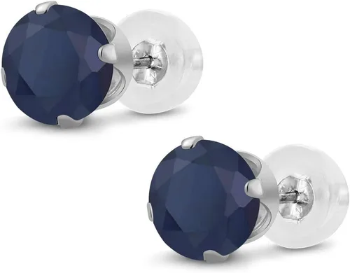 Miniatura 4 de Aretes de oro blanco de 10K genuino con perno de 4puntas (2,12quilates, 6mm, redondo), de zafiro color azul