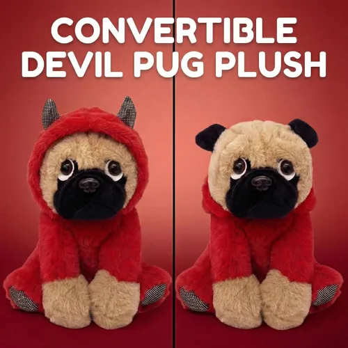 Miniatura 2 de Peluche de Pug de 10 pulgadas, juguete de peluche suave para perro con disfraz de diablo, regalo divertido para niños, novio, novia o amantes