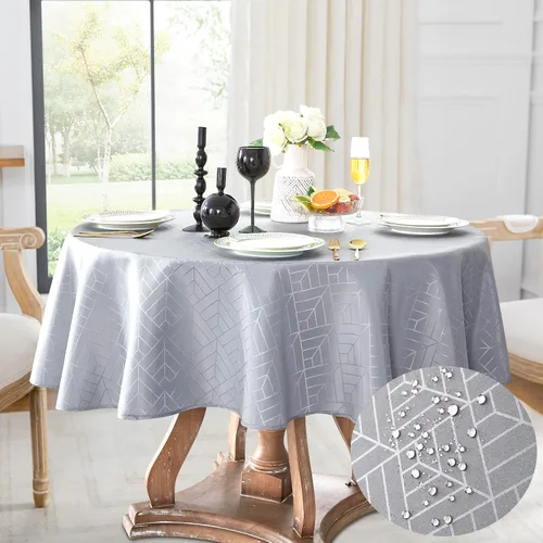 Miniatura 22 de Mantel redondo de tela de 60 pulgadas, mantel con diseño de hojas, borde festoneado, mantel sedoso, impermeable, resistente a las arrugas, lavable