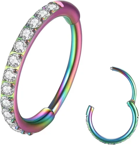 Miniatura 15 de Aretes de acero quirúrgico 316L con circonia cúbica transparente, para cartílago, concha, hélix, rook, tragus, lóbulo, piercing para el cuerpo