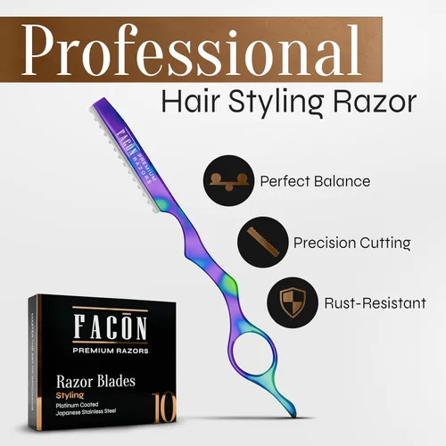 Miniatura 2 de Facón - Navajas para cortar el cabello - Juego profesional de navajas para peinado con 11 cuchillas de repuesto, herramienta de corte de cabello