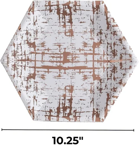 Miniatura 2 de Elegante vajilla desechable - Colección Ártico, platos llanos hexagonales, oro rosa