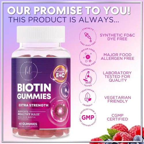 Miniatura 4 de Gomitas de vitaminas para el cabello con biotina, 5000 mcg por porción, apoyo al crecimiento del cabello con vitaminas E y C para un cabello más