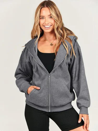 Miniatura 2 de Prinbara Sudaderas con capucha y cremallera de gran tamaño para mujer, ropa Y2K, linda para adolescentes, niñas, otoño, casual, con cordón