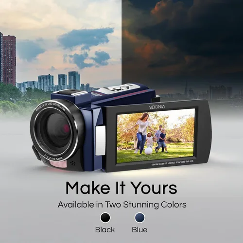 Miniatura 5 de Minolta Videocámara - 4K Ultra HD, fotos de 30 MP, visión nocturna con LED IR, zoom 16X, lapso de tiempo, antivibración, pantalla táctil de 3 Negro