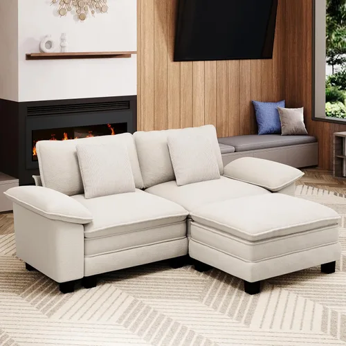 Miniatura 42 de MIXPATIO Sofá modular en forma de L de 123 pulgadas con cojines de nube, juego de sofá modular de asiento profundo con 4 asientos y 1 otomana, Gris