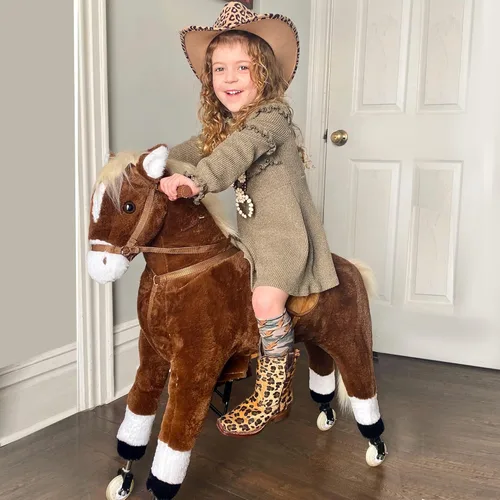 Miniatura 8 de Qaba Caballo caminante para niños con ruedas fáciles de rodar, cuerpo suave y abrazable y un tamaño grande para niños de 5 a 16 años