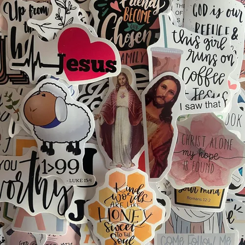 Miniatura 5 de Calcomanías cristianas, paquete de 100 unidades, calcomanías inspiradoras de fe con versículos de la Biblia, vinilo impermeable para botellas