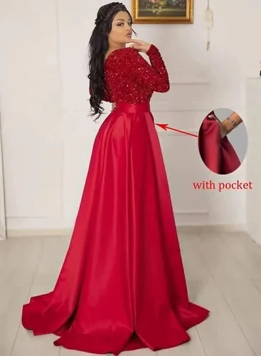 Miniatura 7 de homdor Vestido de fiesta de lentejuelas de manga larga, vestido de baile brillante, vestido de noche formal con cuello en V, vestido de novia