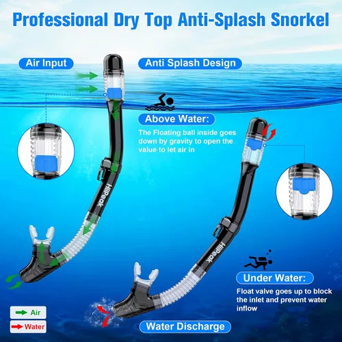 Miniatura 2 de HiiPeak Equipo de esnórquel para adultos, juego de esnórquel seco, vista panorámica amplia, máscara de buceo, juego de esnórquel, gafas de natación