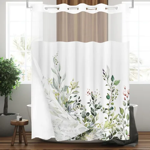 Miniatura 9 de Tititex Spun Sugar - Juego de cortinas de ducha de eucalipto azul claro, hojas de acuarela brillantes en la parte superior, decoración floral