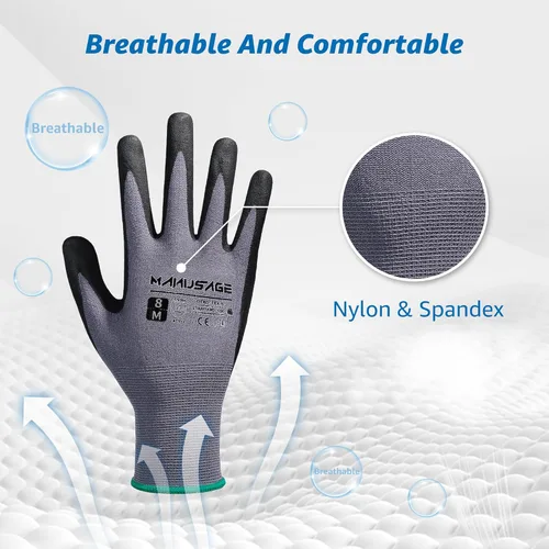 Miniatura 3 de Guantes de trabajo de seguridad MANUSAGE para hombres y mujeres, guantes de trabajo de nitrilo de microespuma XLarge, guantes de trabajo delgados