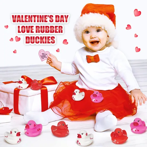 Miniatura 7 de Aviski 30 unidades de regalos para el día de San Valentín para el aula, lindos patos de goma de San Valentín y tarjetas de regalo para niños