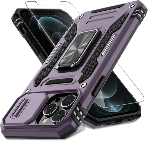 Miniatura 8 de DEERLAMN Funda para iPhone 13 Pro Max con cubierta deslizante para cámara + protector de pantalla (1 unidad), anillo giratorio con soporte de grado