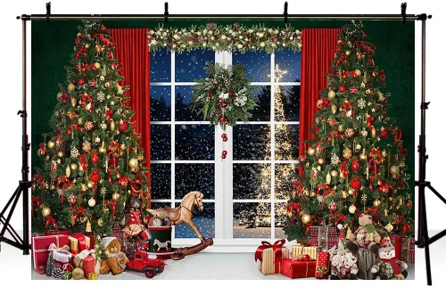 Miniatura 4 de AIBIIN Telón de fondo de Navidad de invierno de 10 x 7 pies para fotografía, árbol de Navidad, ventana, noche, Papá Noel, nieve, fondo para niños