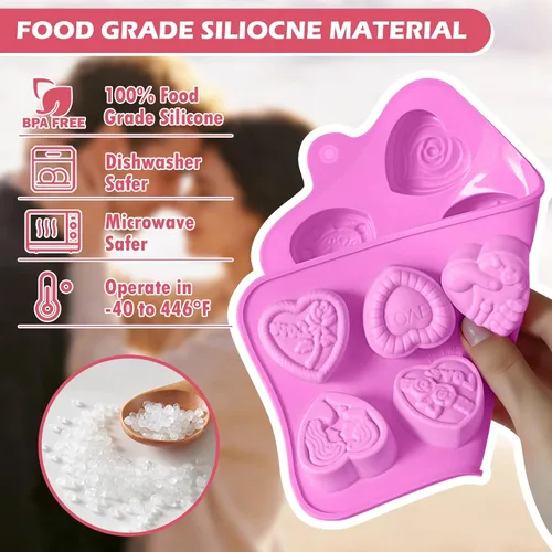 Miniatura 5 de HKNMTT Moldes de corazón de silicona para el día de San Valentín, 10 formas de conversación de amor, regalos de trufa, tamaño de bocado, molde