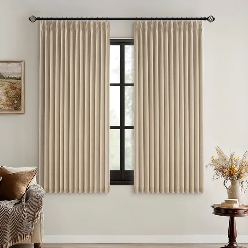 Miniatura 39 de MIULEE - Cortinas de lino beige con pliegues a presión 100% opacas para dormitorio, cortinas de ventana con memoria y bloqueo de luz para oscurecer