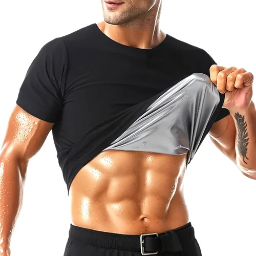 Camisa de Sauna para Hombres de Manga Corta Traje de Sauna para Hombres Moldeador Corporal de Sudor Chaleco de Compresión Top de Ejercicio para